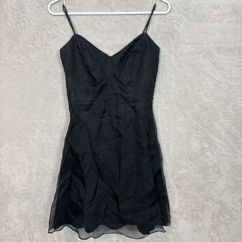Vtg Nicole Miller 100% Silk Black Party Dress Sheer Twirl A Line Mini Union 0